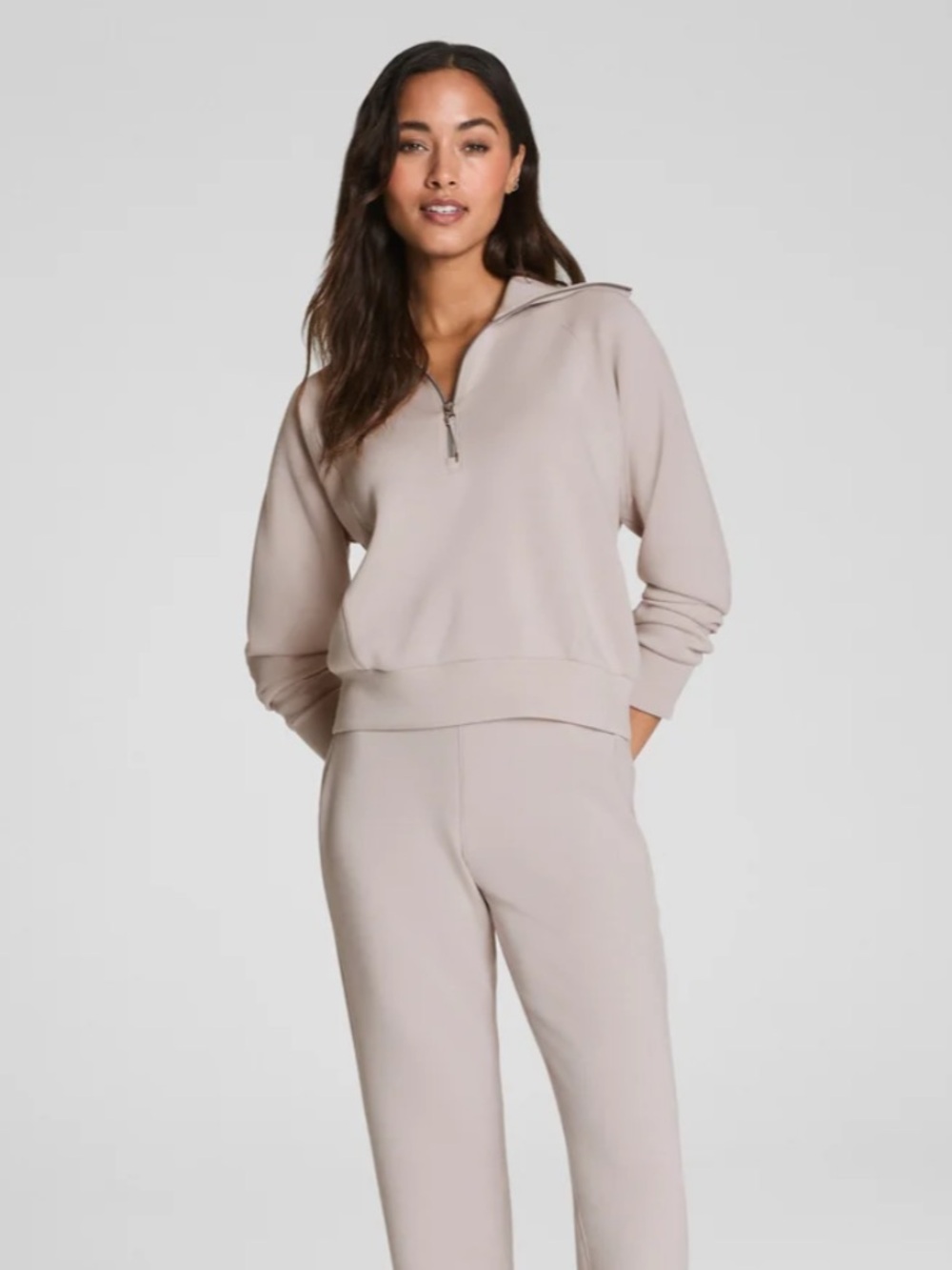SPANX Women's AirEssentials 1/2 Zip Pullover NWT French Gray Size XL Travel